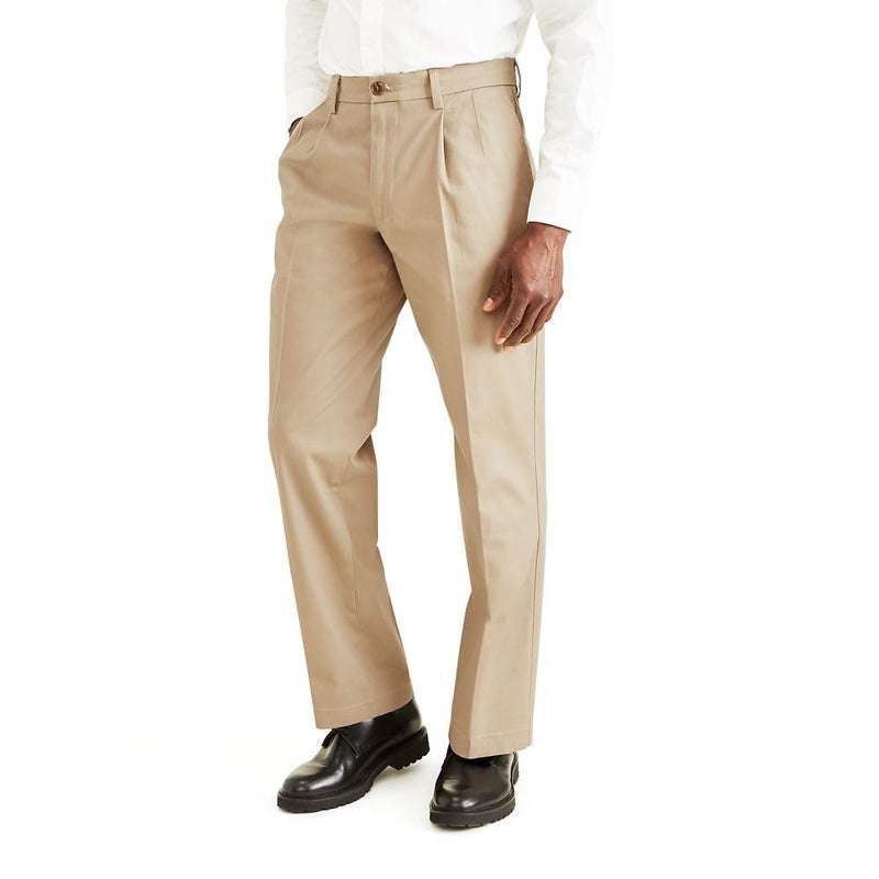 DOCKERS بنطلونات دوكرز القطن الفاخر القابلة للتمدد للرجال - تصميم مطوي (عادي وكبير وطويل)، تيمبر وولف، 32W x 32L - Image 1